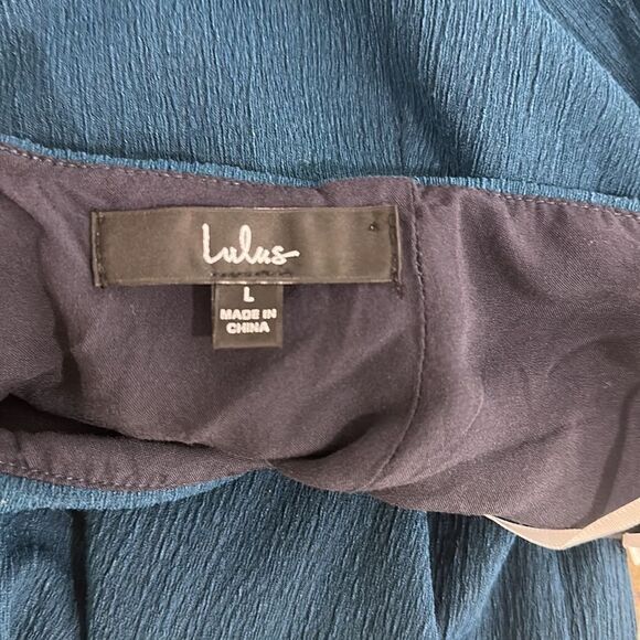 Lulus Blissful Season Teal Tie-Back Cutout Wide-Leg Jumpsuit Size L - Picture 7 of 13